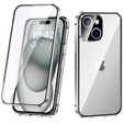 Чехол для iPhone 15 Plus, Magnetic Dual Glass, серебряный
