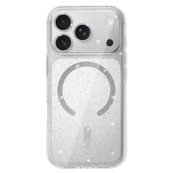Чехол для iPhone 16 Pro Max, ERBORD Glitter MagSafe, прозрачный + стекло для экрана