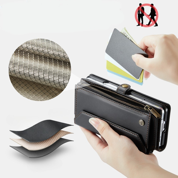 Чохол CASEME для Samsung Galaxy Z Fold6 5G, RFID Leather Wallet з плечовим ременем, чорний