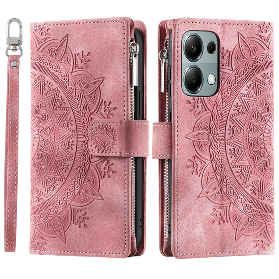 Откидной чехол для Xiaomi Redmi Note 13 Pro 4G / Xiaomi Redmi Note 14S / Xiaomi Poco M6 Pro 4G, Mandala, розовый rose gold