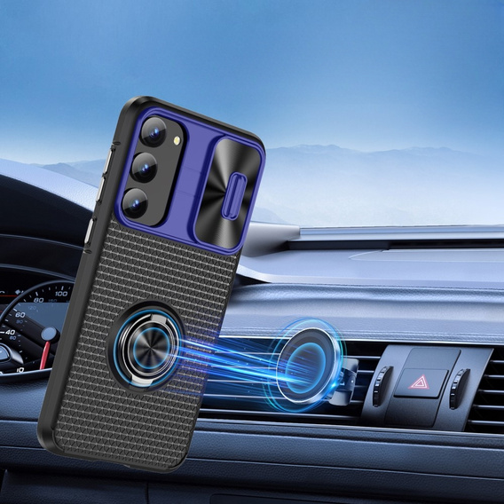 Чехол до Samsung Galaxy S23, Camera Slide Ring, черный / синий