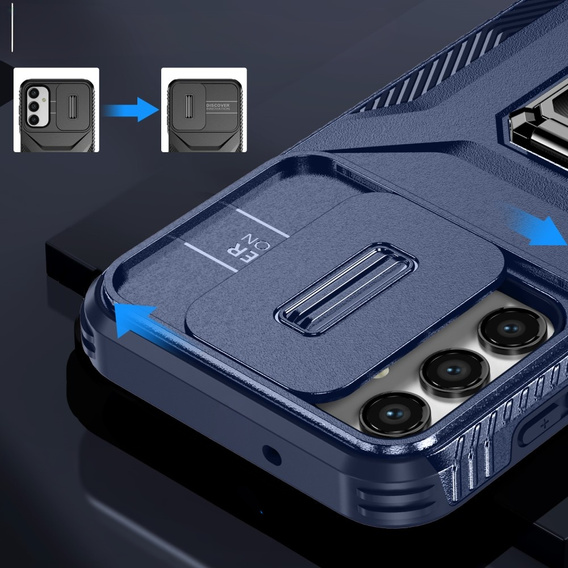 Бронированный чехол для Samsung Galaxy A15, бронированное кольцо Slide Ring, черный + 9H стекло