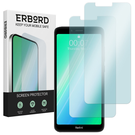 2x Загартоване скло для Xiaomi Redmi 7A, ERBORD 9H Hard Glass на екрані
