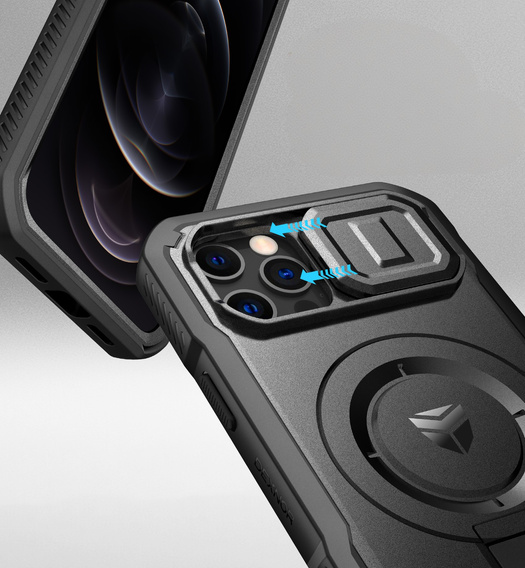 Броньований чохол для iPhone 12 / iPhone 12 Pro, Dexnor CamProtect MagSafe, чорний (Дві рамки)
