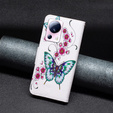 Откидной чехол для Xiaomi 13 Lite, Wallet, butterfly & flowers, белый