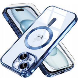 Чохол для iPhone 15, Electro MagSafe, м'яти + Скло на екран