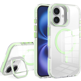 Чохол для iPhone 17, для MagSafe, з підставкою, прозорий із зеленими вставками