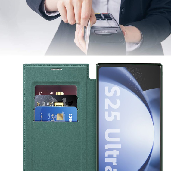 Чохол-книжка для Samsung Galaxy S25 Ultra, RFID Wallet MagSafe CamShield, зелений