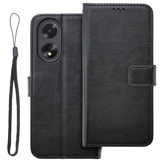 Откидной чехол для Oppo A58 4G, Crazy Horse Wallet, чёрный