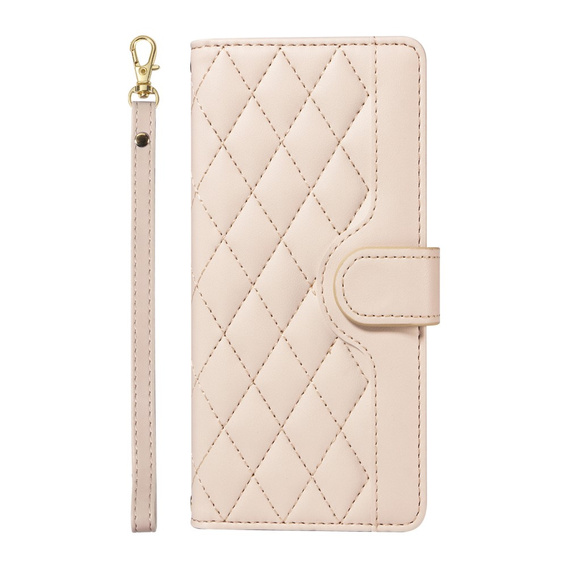 Чохол-сумка для iPhone 16E, Rhombus Crossbody Leather, бежевий