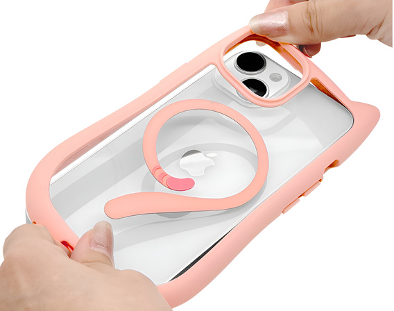 Чохол для iPhone 13 / iPhone 14, для MagSafe, Cute Cat, рожевий + захисне скло