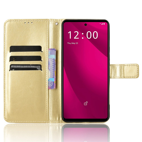 Футляр з клапаном для T Phone 2 Pro 5G, Crazy Horse Wallet, золотий