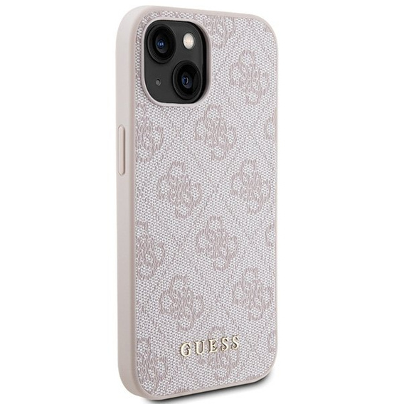 Чехол GUESS до iPhone 15, 4G Metal Gold Logo, розовый