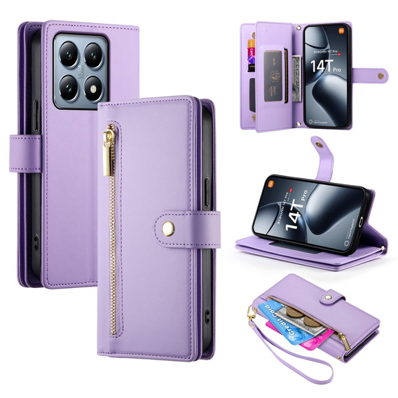 Чохол-книжка для Xiaomi 14T Pro, Wallet Zipper Pocket, фіолетовий