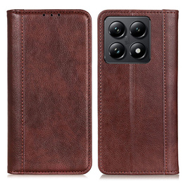Чехол до Xiaomi 14T Pro, Wallet Litchi Leather, коричневый