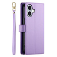 Откидной чехол для iPhone 16 Plus, Wallet Zipper Pocket, фиолетовый