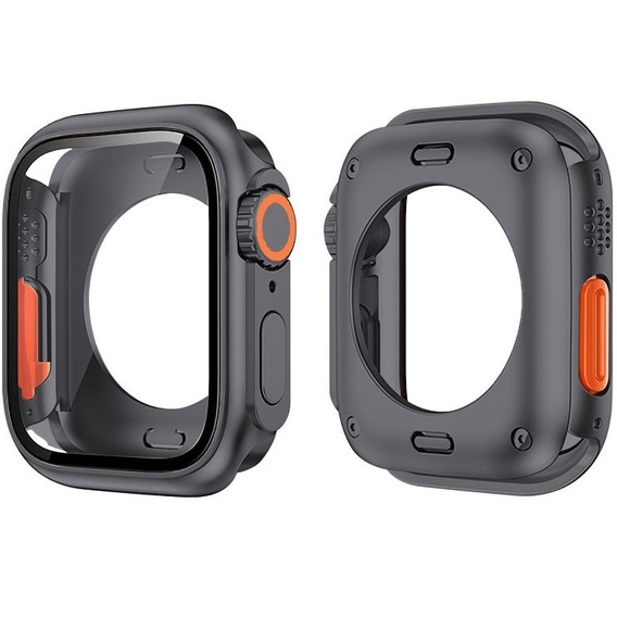 2в1 чехол и защитное стекло для часов Apple Watch 7/8 45MM, Black/Orange