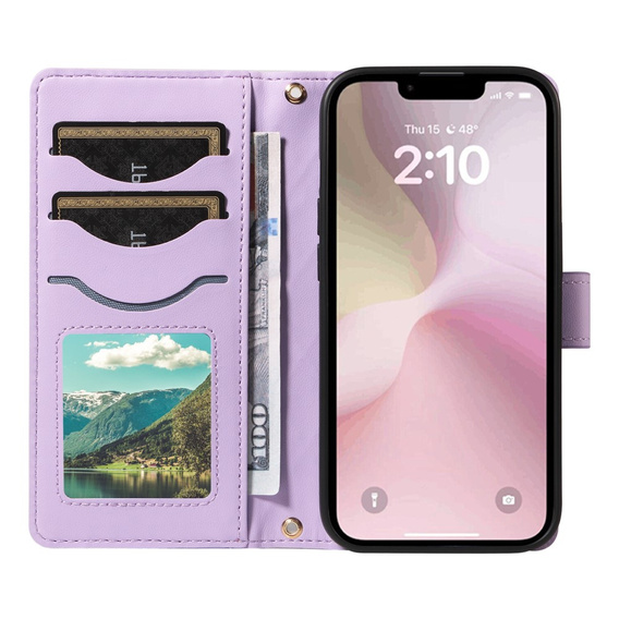 Чохол-сумка для iPhone 16E, Rhombus Crossbody Leather, фіолетовий