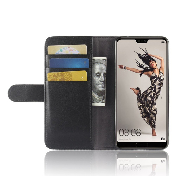 Откидной чехол для Huawei P20 Pro, Split Leather Wallet, чёрный