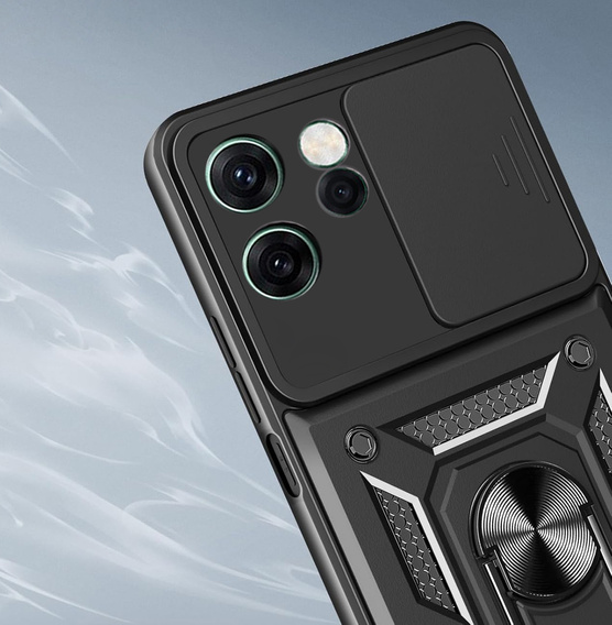 Броньований чохол для Oppo Reno 14F, із захистом камери, з підставкою, чорний