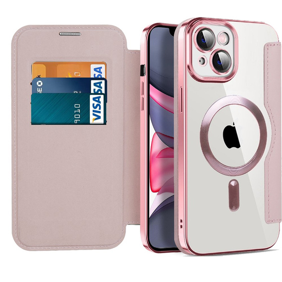 Чохол-книжка для iPhone 14, RFID Wallet MagSafe CamShield, рожевий