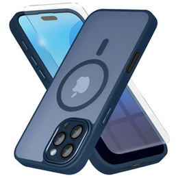 Чохол для iPhone 16 Pro, для MagSafe, ERBORD Matt Case, темно-синій + захисне скло