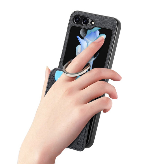 Чохол для Samsung Galaxy Z Flip7 FE / Z Flip6, Card Slot Ring Case, чорний
