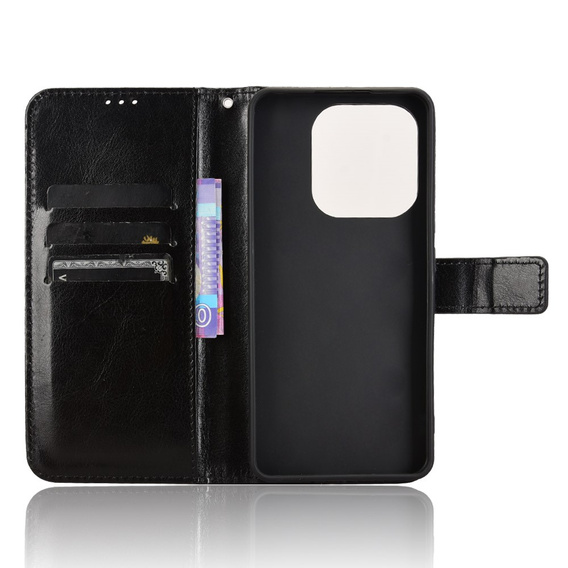 Откидной чехол для Xiaomi Redmi Note 14 4G, Crazy Horse Wallet, чёрный