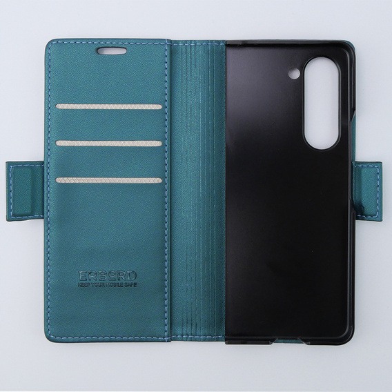 Чохол для Samsung Galaxy Z Fold 5 5G, ERBORD Glossy Litchi, гаманець з клапаном, зелений