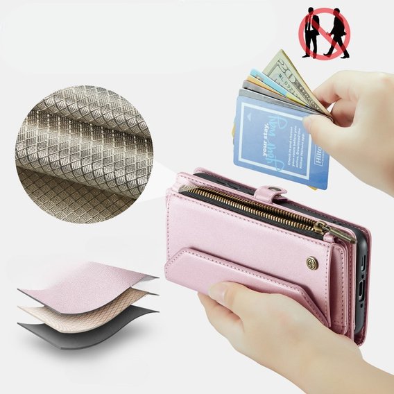 Чехол CASEME для Samsung Galaxy A56 5G, RFID Leather Wallet, с плечевым ремнем, розовый