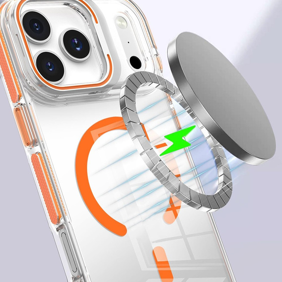 Чохол для iPhone 17 Pro Max, для MagSafe, з підставкою, прозорий з помаранчевими вставками