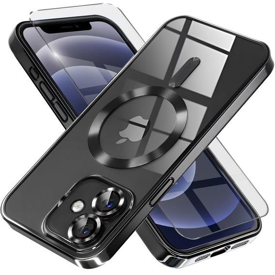 Чохол для iPhone 12, Electro MagSafe, чорний + Скло на екран