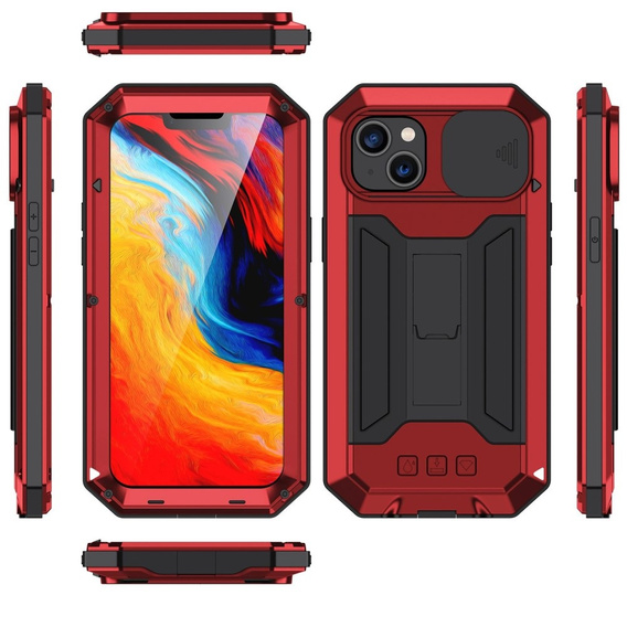 Чехол для iPhone 14, R-JUST CamShield Slide, бронированный, красный / черный