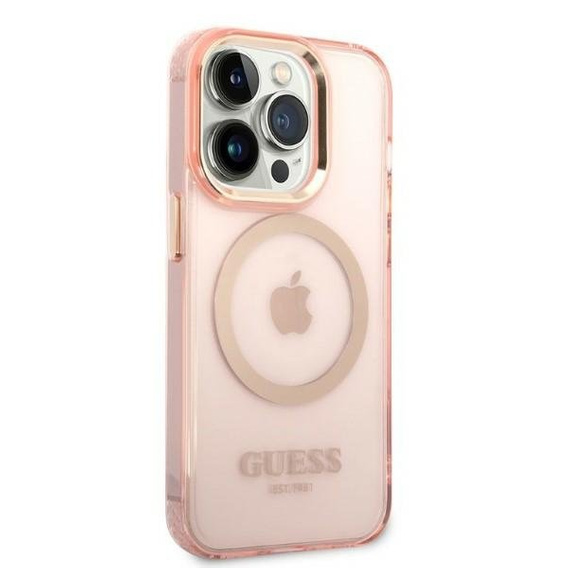 Чoхол GUESS до iPhone 14 Pro, Gold Outline Translucent MagSafe, рожевий