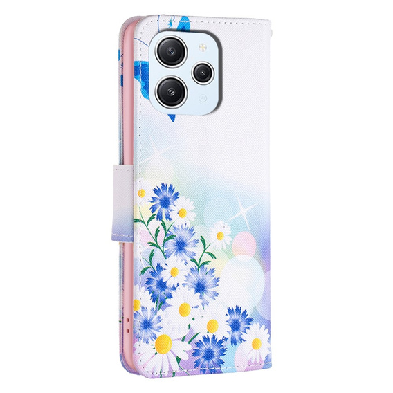 Откидной чехол для Xiaomi Redmi 12 4G, Wallet, butterfly & flowers, белый