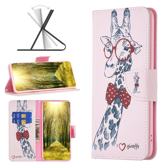 Откидной чехол для Xiaomi Redmi 13C / Poco C65, Wallet, giraffe, розовый