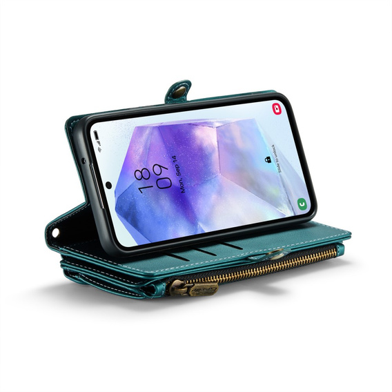 Чехол CASEME для Samsung Galaxy A55 5G, RFID Leather Wallet, с плечевым ремнем, зелёный