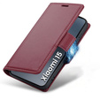 Чехол для Xiaomi 15, ERBORD Glossy Litchi, кошелек с клапаном, красный