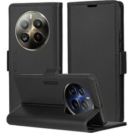 Чехол для Realme 12 Pro 5G / 12 Pro+ 5G, ERBORD Glossy Litchi, кошелек с клапаном, чёрный