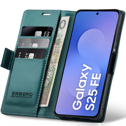 Чохол для Samsung Galaxy S25 FE, ERBORD Glossy Litchi, гаманець з клапаном, зелений