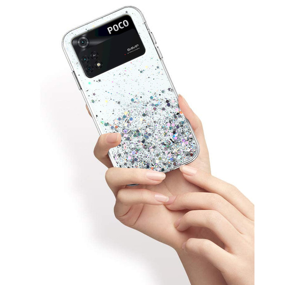 Чехол до Xiaomi Poco M4 Pro 4G, Glittery, серебряный