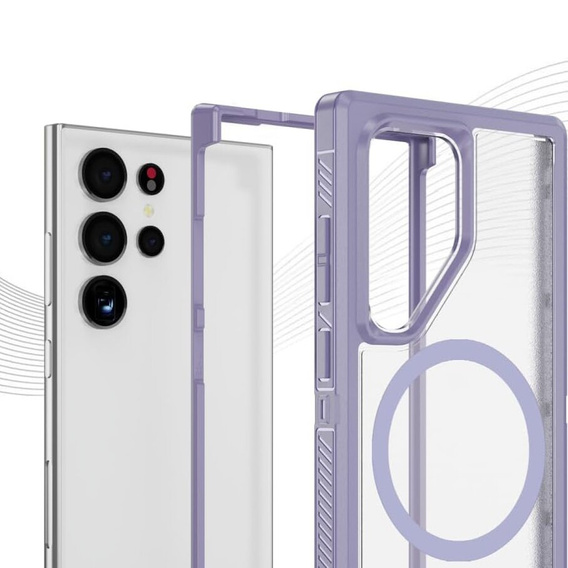 Чохол з рамкою для Samsung Galaxy S24 Ultra, для MagSafe, прозорий / фіолетовий