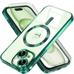 Чохол для iPhone 15, Electro MagSafe, зелений + Скло на екран