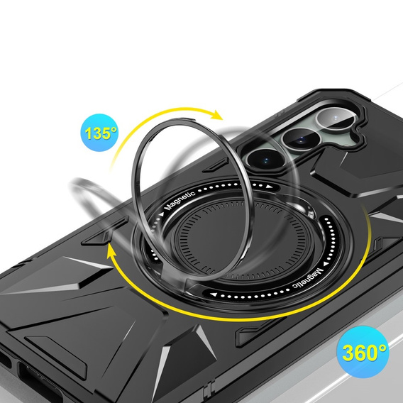 Чехол для Samsung Galaxy A15 5G, бронированный с подставкой и ручкой-планшетом, фиолетовый + 9H стекло