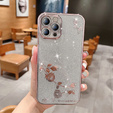 Чохол для iPhone 14 Pro Max, Glitter Flower, рожевий rose gold