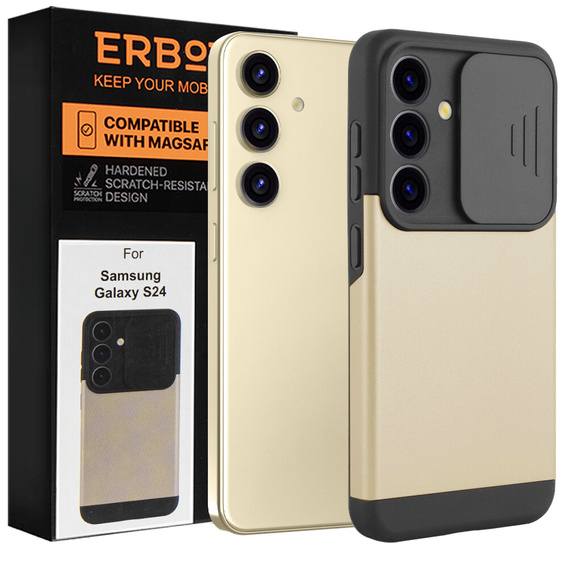 Чехол до Samsung Galaxy S24, ERBORD CamProtect Slide Camera, золотой