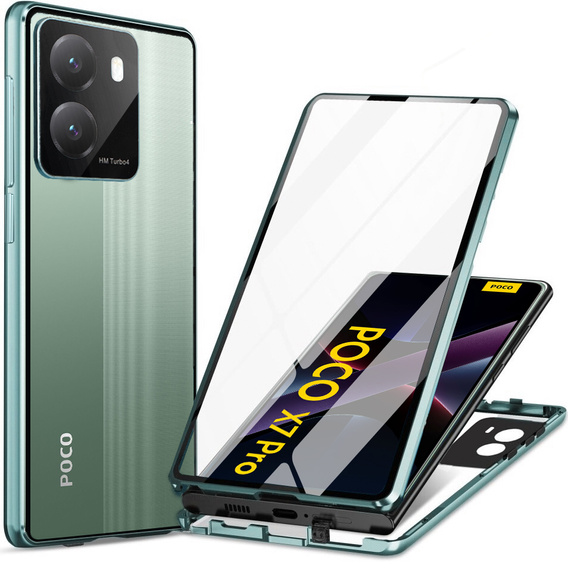 Чохол для Xiaomi Poco X7 Pro 5G, Magnetic Dual Glass, зелений