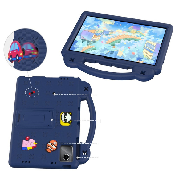 Детский чехол для Lenovo Tab M11, Cute Patterns, с подставкой, темно-синий