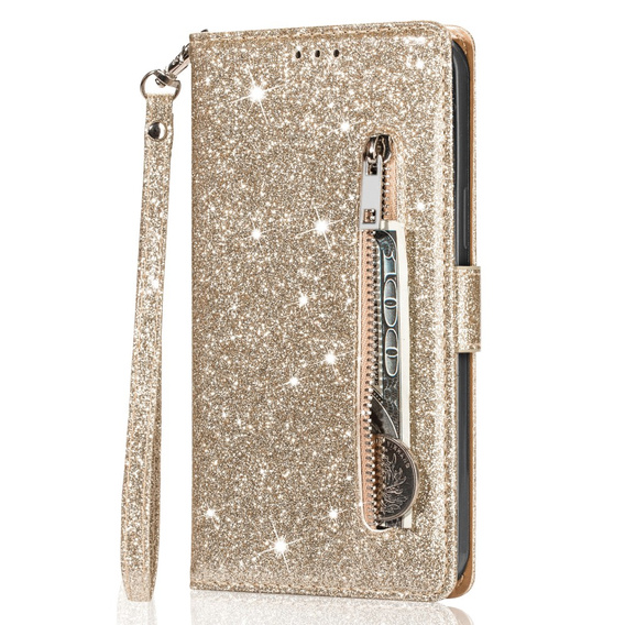 Чохол-книжка для Samsung Galaxy A36 5G, Wallet Zipper Pocket Glittery, золотий
