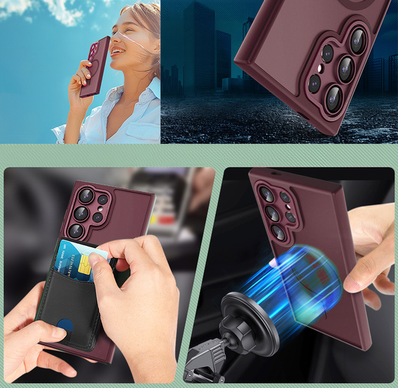 Чохол для Samsung Galaxy S25 Ultra, для MagSafe, ERBORD Matt Case, бордовий + захисне скло